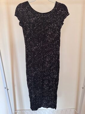 H&M Black Midi Dress with White Speckle Print